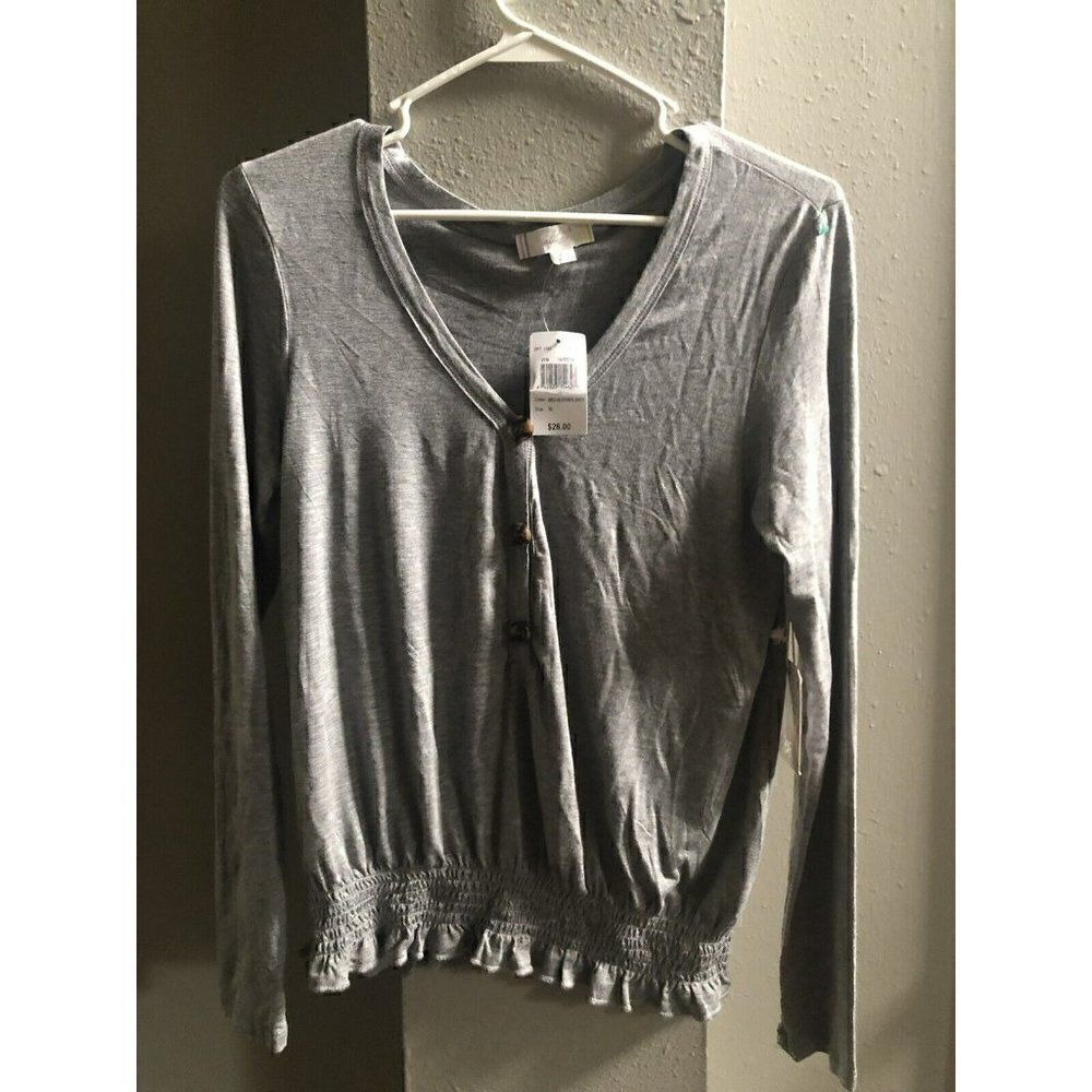 Glitz Women Tops Med Heather Grey Long Sleeve Cinched Bottom Down Size XL NWT